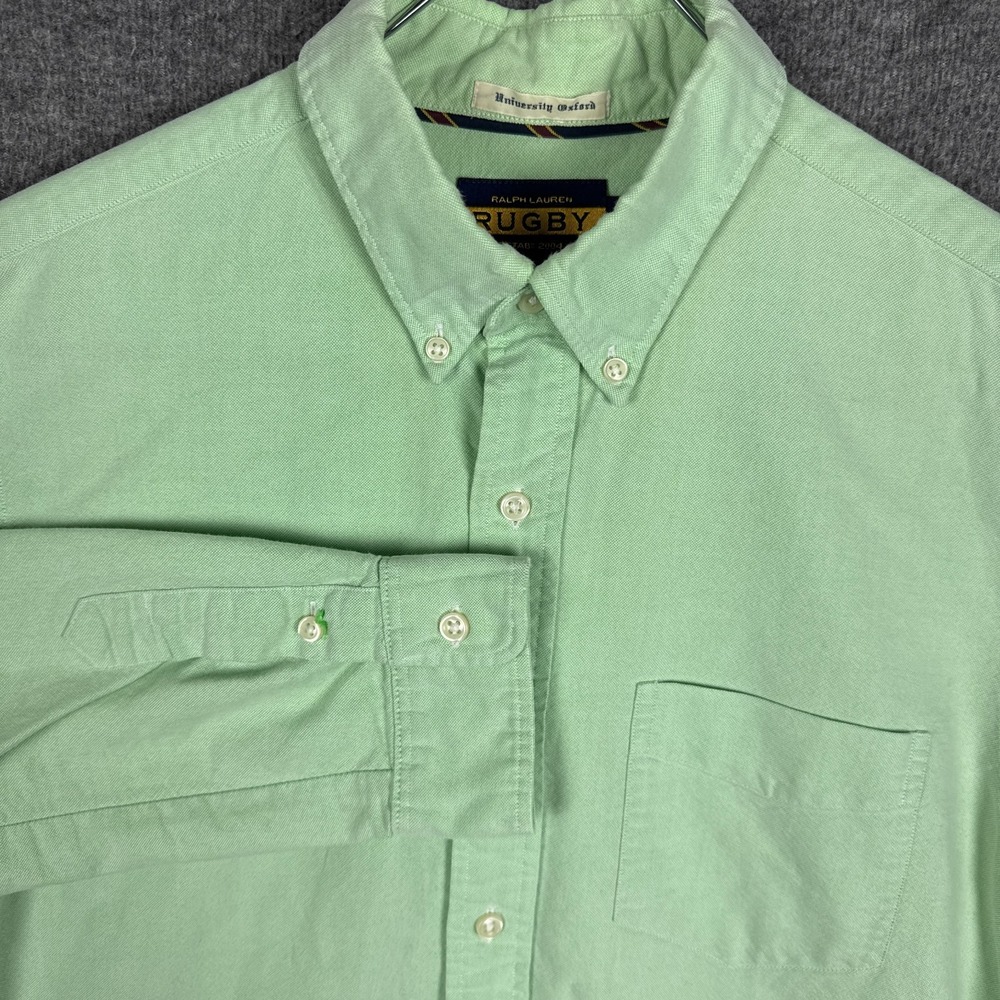 Ralph Lauren Rugby Shirt Mens Medium Green University Oxford Button Down Preppy